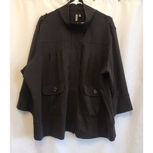 Caslon Womens Brown Cargo Utility Jacket Knit Spandex Zip Up  3/4 Sleeve Size 3X